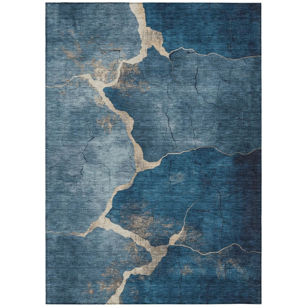 HomeRoots 10' Navy Blue and Beige Abstract Area Rug – Washable, Durable, Stain-Resistant for Indoor/Outdoor Use 624718
