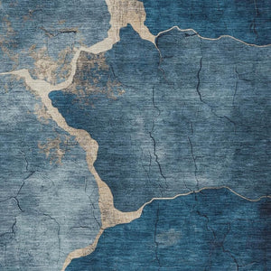 HomeRoots 10' Navy Blue and Beige Abstract Area Rug – Washable, Durable, Stain-Resistant for Indoor/Outdoor Use 624718