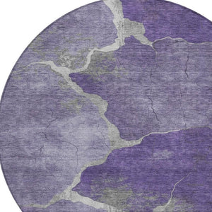 HomeRoots 8' Purple and Beige Round Abstract Area Rug - Stylish, Durable, Washable for Indoor/Outdoor Spaces 624721