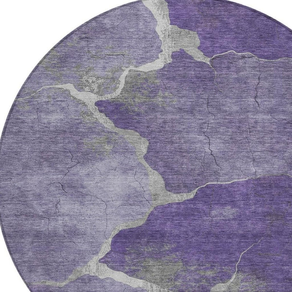 HomeRoots 8' Purple and Beige Round Abstract Area Rug - Stylish, Durable, Washable for Indoor/Outdoor Spaces 624721