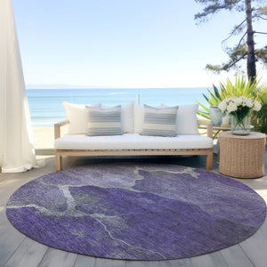 HomeRoots 8' Purple and Beige Round Abstract Area Rug - Stylish, Durable, Washable for Indoor/Outdoor Spaces 624721