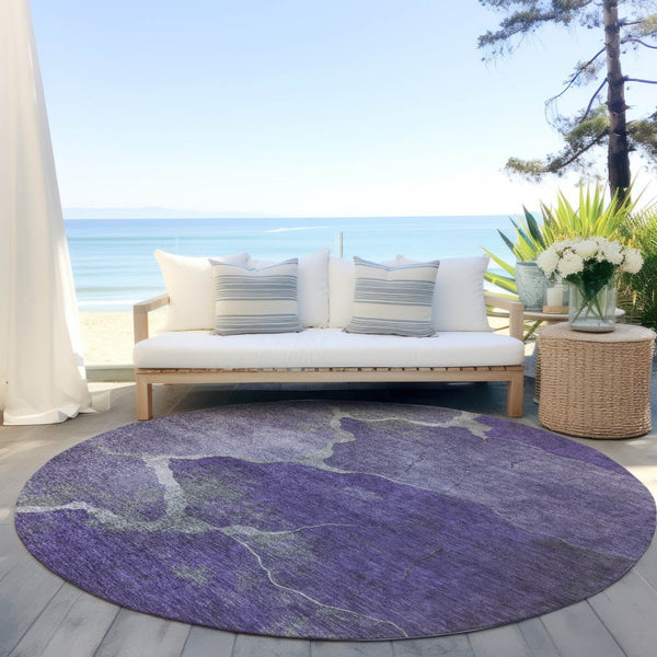 HomeRoots 8' Purple and Beige Round Abstract Area Rug - Stylish, Durable, Washable for Indoor/Outdoor Spaces 624721