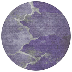HomeRoots 8' Purple and Beige Round Abstract Area Rug - Stylish, Durable, Washable for Indoor/Outdoor Spaces 624721