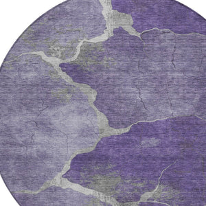 HomeRoots 8' Purple and Beige Round Abstract Area Rug - Stylish, Durable, Washable for Indoor/Outdoor Spaces 624721