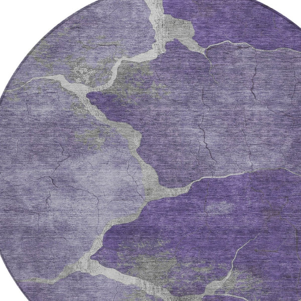 HomeRoots 8' Purple and Beige Round Abstract Area Rug - Stylish, Durable, Washable for Indoor/Outdoor Spaces 624721