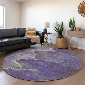 HomeRoots 8' Purple and Beige Round Abstract Area Rug - Stylish, Durable, Washable for Indoor/Outdoor Spaces 624721