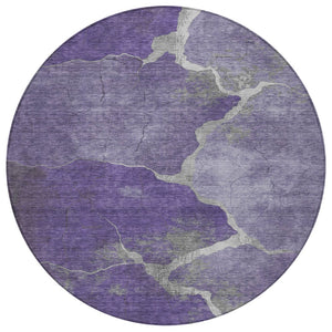HomeRoots 8' Purple and Beige Round Abstract Area Rug - Stylish, Durable, Washable for Indoor/Outdoor Spaces 624721
