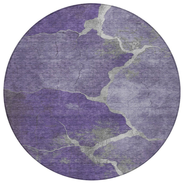 HomeRoots 8' Purple and Beige Round Abstract Area Rug - Stylish, Durable, Washable for Indoor/Outdoor Spaces 624721
