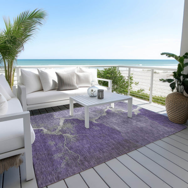 HomeRoots 9' X 12' Purple and Beige Abstract Area Rug - Stylish, Washable, Durable for Indoor & Outdoor Spaces 624723