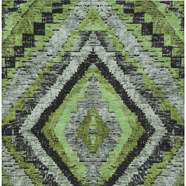 HomeRoots 5' X 8' Artichoke Green & Gray Aztec Rug - Stylish, Washable, Durable for Indoor & Outdoor Use! 624732