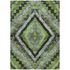 HomeRoots 5' X 8' Artichoke Green & Gray Aztec Rug - Stylish, Washable, Durable for Indoor & Outdoor Use! 624732