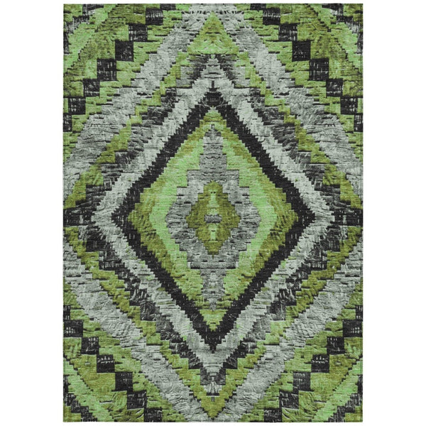 HomeRoots 5' X 8' Artichoke Green & Gray Aztec Rug - Stylish, Washable, Durable for Indoor & Outdoor Use! 624732