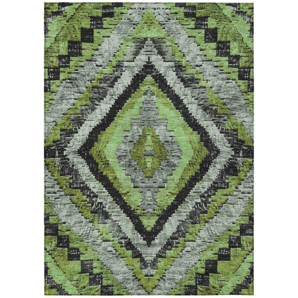 HomeRoots 5' X 8' Artichoke Green & Gray Aztec Rug - Stylish, Washable, Durable for Indoor & Outdoor Use! 624732