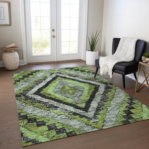 HomeRoots 5' X 8' Artichoke Green & Gray Aztec Rug - Stylish, Washable, Durable for Indoor & Outdoor Use! 624732