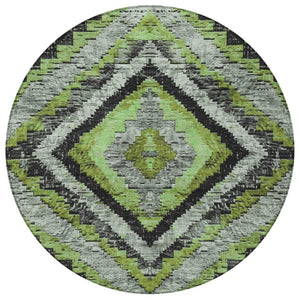 HomeRoots 8' Artichoke Green Round Aztec Indoor Outdoor Area Rug – Durable, Washable, Stylish for Any Space 624733