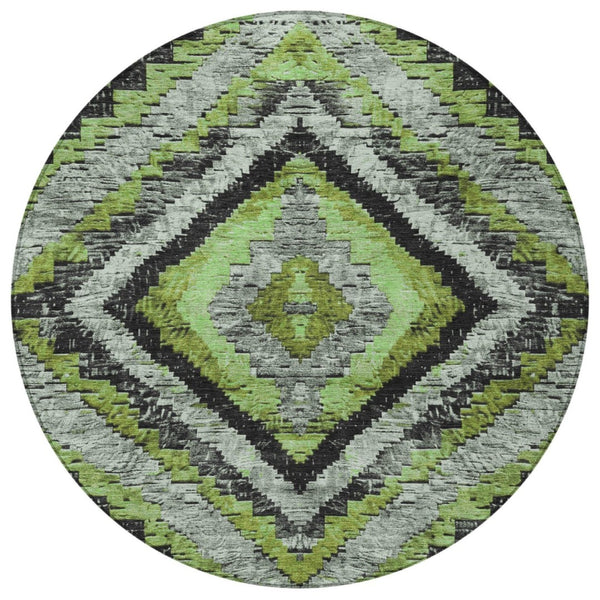 HomeRoots 8' Artichoke Green Round Aztec Indoor Outdoor Area Rug – Durable, Washable, Stylish for Any Space 624733