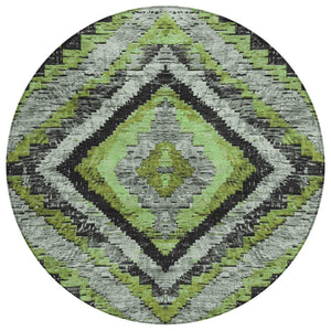 HomeRoots 8' Artichoke Green Round Aztec Indoor Outdoor Area Rug – Durable, Washable, Stylish for Any Space 624733