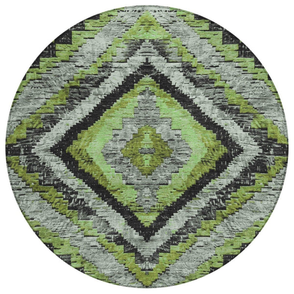 HomeRoots 8' Artichoke Green Round Aztec Indoor Outdoor Area Rug – Durable, Washable, Stylish for Any Space 624733