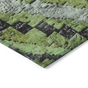 HomeRoots 8' Artichoke Green Round Aztec Indoor Outdoor Area Rug – Durable, Washable, Stylish for Any Space 624733