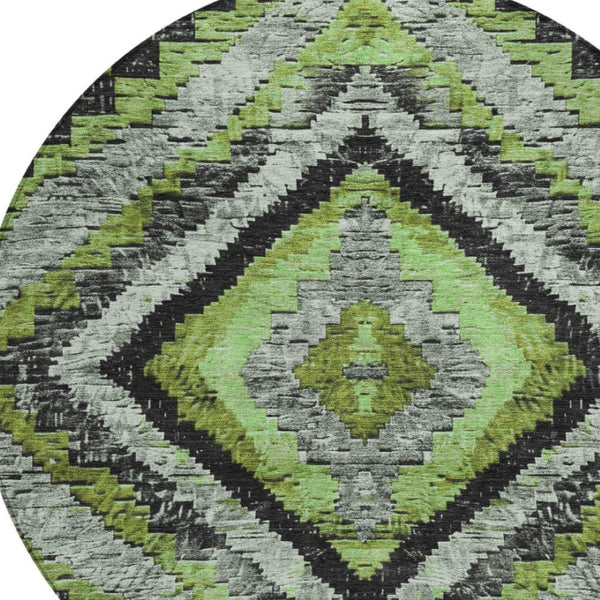 HomeRoots 8' Artichoke Green Round Aztec Indoor Outdoor Area Rug – Durable, Washable, Stylish for Any Space 624733
