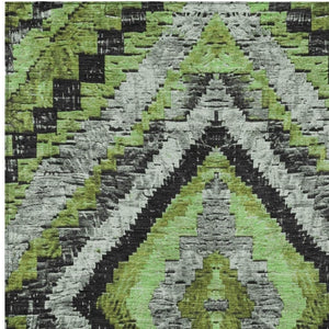 HomeRoots 8' X 10' Artichoke Green & Gray Aztec Rug - Washable, Durable Indoor/Outdoor Area Decor for High-Traffic Spaces 624734