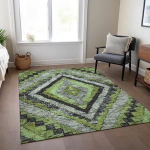 HomeRoots 8' X 10' Artichoke Green & Gray Aztec Rug - Washable, Durable Indoor/Outdoor Area Decor for High-Traffic Spaces 624734