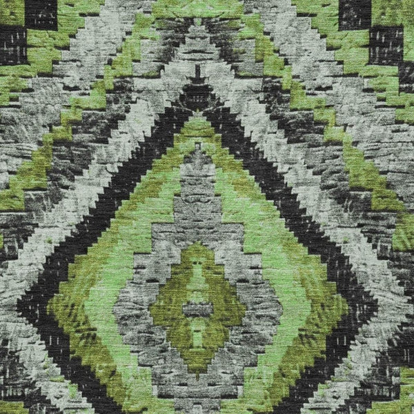 HomeRoots 9' X 12' Artichoke Green & Gray Aztec Indoor Outdoor Rug - Durable, Washable, Stylish for All Spaces 624735