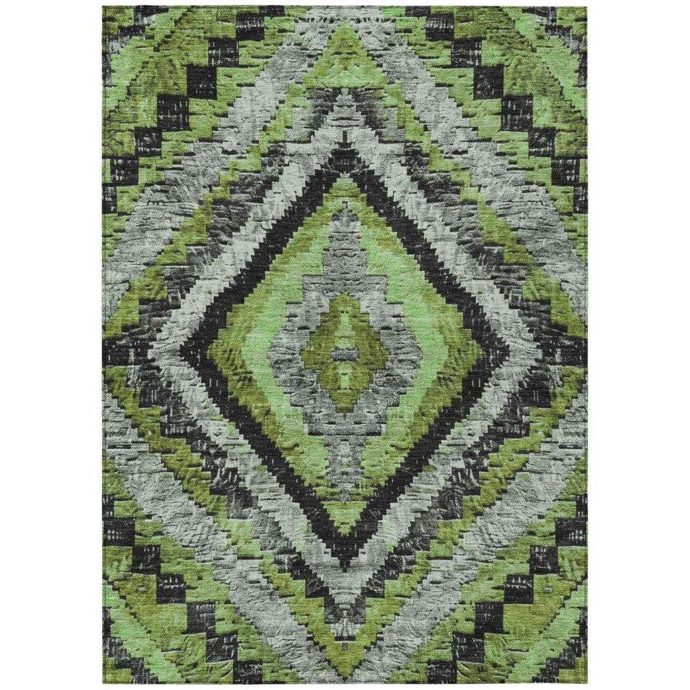 HomeRoots 9' X 12' Artichoke Green & Gray Aztec Indoor Outdoor Rug - Durable, Washable, Stylish for All Spaces 624735