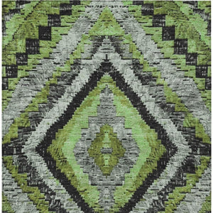 HomeRoots 10' Stylish Artichoke Green & Gray Aztec Washable Rug - Durable for Indoor/Outdoor Use & Easy Care 624736