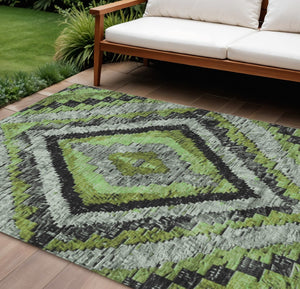 HomeRoots 10' Stylish Artichoke Green & Gray Aztec Washable Rug - Durable for Indoor/Outdoor Use & Easy Care 624736