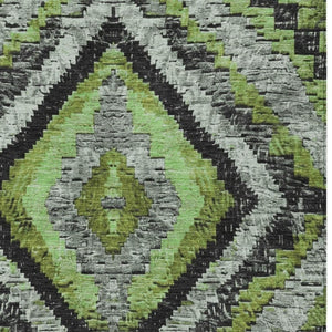 HomeRoots 10' Stylish Artichoke Green & Gray Aztec Washable Rug - Durable for Indoor/Outdoor Use & Easy Care 624736