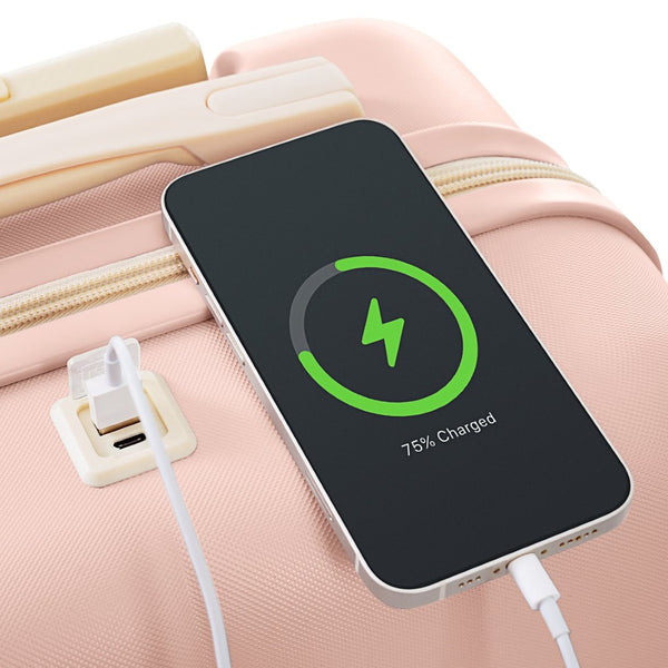 English Elm Luggage 3 Piece Abs Hard Shell Set with Usb Port Cup Holder and Spinner Wheels Pink N726P170956P