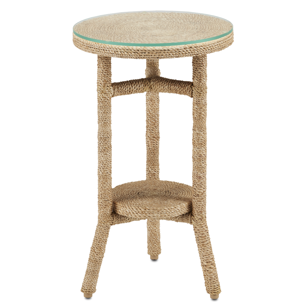 Limay Coastal Rope Drinks Table with Glass Top - Handcrafted Wrought Iron & Natural Abaca Design