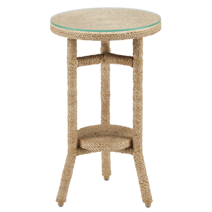 Limay Coastal Rope Drinks Table with Glass Top - Handcrafted Wrought Iron & Natural Abaca Design