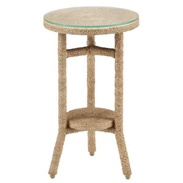 Limay Coastal Rope Drinks Table with Glass Top - Handcrafted Wrought Iron & Natural Abaca Design