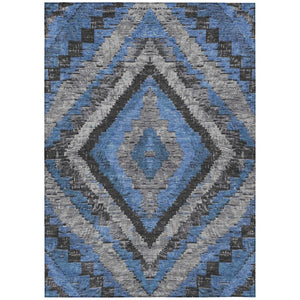 HomeRoots 5' Blue and Gray Aztec Washable Area Rug – Durable Indoor/Outdoor Design for Modern Spaces & Easy Care 624744