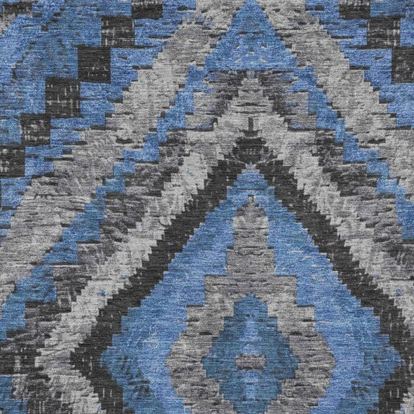 HomeRoots 8' X 10' Blue and Gray Aztec Washable Rug – Durable, Stylish Indoor/Outdoor Area Mat for All Spaces 624746