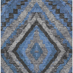HomeRoots 9' X 12' Blue and Gray Aztec Indoor Outdoor Rug – Durable, Washable, Stylish for Family Homes & Patios 624747