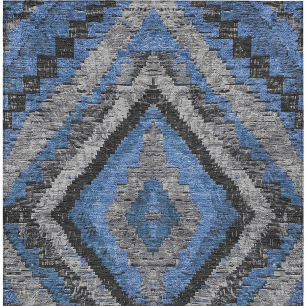 HomeRoots 9' X 12' Blue and Gray Aztec Indoor Outdoor Rug – Durable, Washable, Stylish for Family Homes & Patios 624747