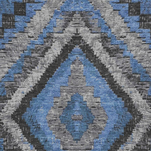 HomeRoots 9' X 12' Blue and Gray Aztec Indoor Outdoor Rug – Durable, Washable, Stylish for Family Homes & Patios 624747