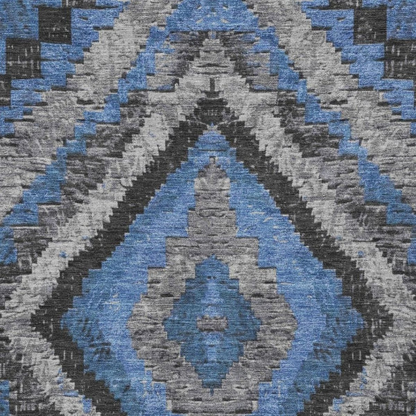 HomeRoots 9' X 12' Blue and Gray Aztec Indoor Outdoor Rug – Durable, Washable, Stylish for Family Homes & Patios 624747