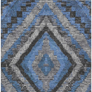 HomeRoots 9' X 12' Blue and Gray Aztec Indoor Outdoor Rug – Durable, Washable, Stylish for Family Homes & Patios 624747