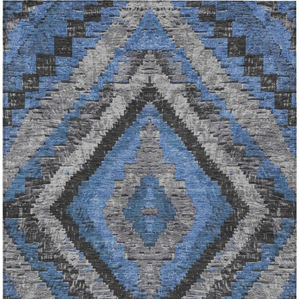 HomeRoots 9' X 12' Blue and Gray Aztec Indoor Outdoor Rug – Durable, Washable, Stylish for Family Homes & Patios 624747