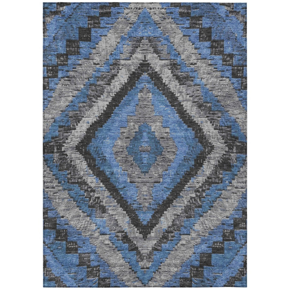 HomeRoots 9' X 12' Blue and Gray Aztec Indoor Outdoor Rug – Durable, Washable, Stylish for Family Homes & Patios 624747