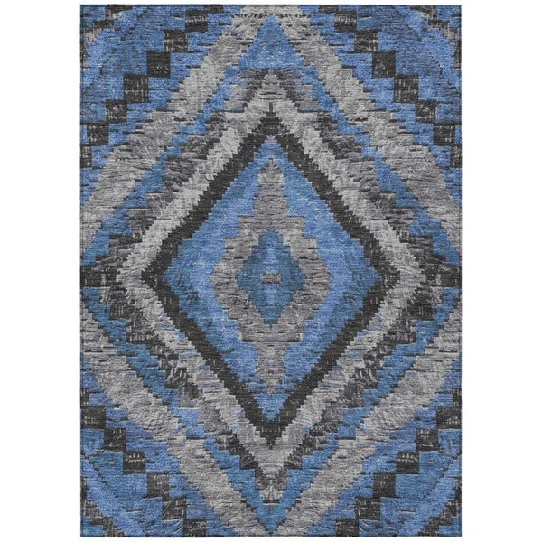 HomeRoots 9' X 12' Blue and Gray Aztec Indoor Outdoor Rug – Durable, Washable, Stylish for Family Homes & Patios 624747