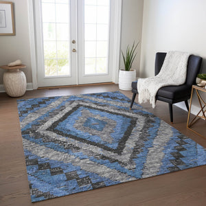 HomeRoots 9' X 12' Blue and Gray Aztec Indoor Outdoor Rug – Durable, Washable, Stylish for Family Homes & Patios 624747