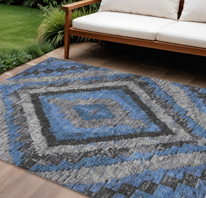 HomeRoots 10' Blue and Gray Aztec Washable Area Rug - Durable Indoor/Outdoor Design for High-Traffic Spaces 624748