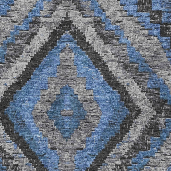 HomeRoots 10' Blue and Gray Aztec Washable Area Rug - Durable Indoor/Outdoor Design for High-Traffic Spaces 624748