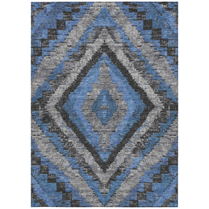 HomeRoots 10' Blue and Gray Aztec Washable Area Rug - Durable Indoor/Outdoor Design for High-Traffic Spaces 624748