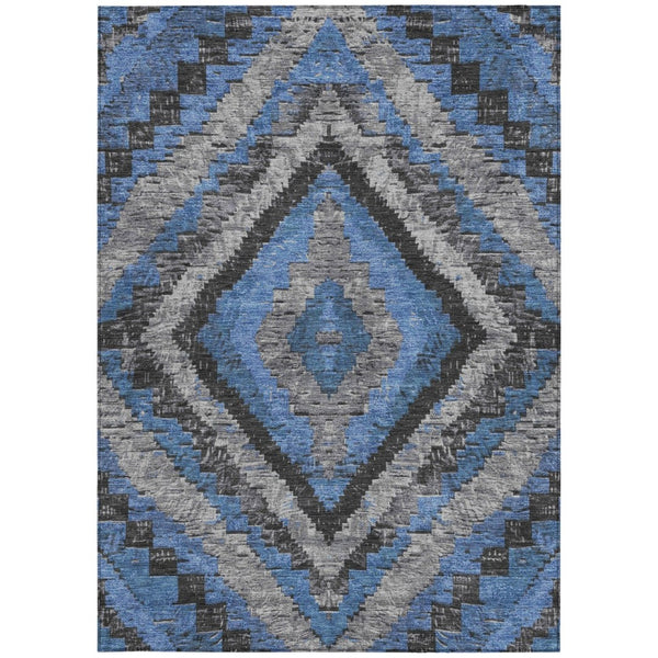 HomeRoots 10' Blue and Gray Aztec Washable Area Rug - Durable Indoor/Outdoor Design for High-Traffic Spaces 624748
